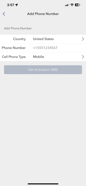 Image of IB Key add phone number for iPhone panel. 